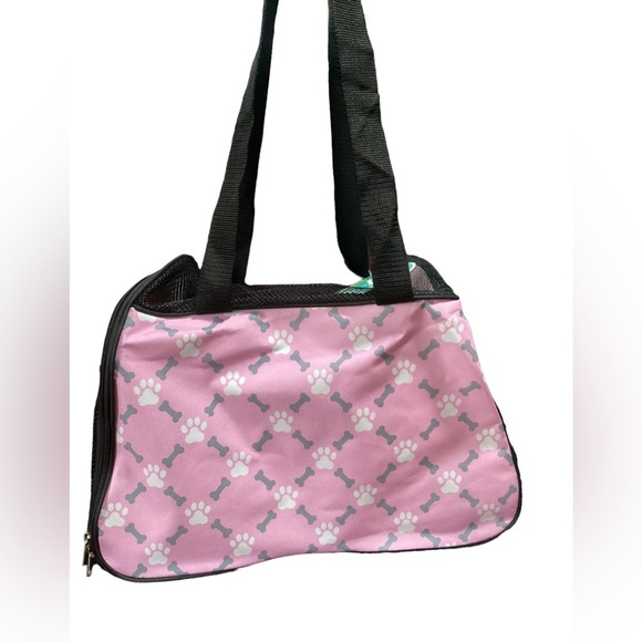 Pink Pet Carrier Tote Bag Dog Cat Bone Paw Print Travel Comfort - Picture 1 of 15